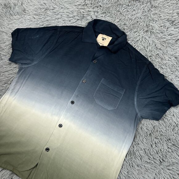 OAS Shirt Large Blue Green Button Up The Cuba Viscose Camp Short Sleeve Mens - Picture 1 of 16